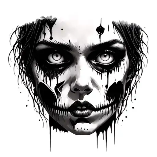 beautiful zombie women face tattoo design idea