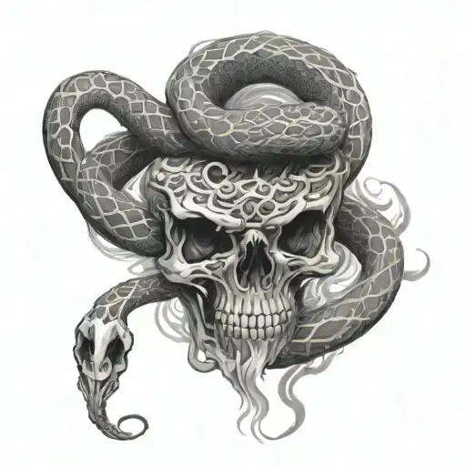 snake skeleton with smoke effect tattoo design idea