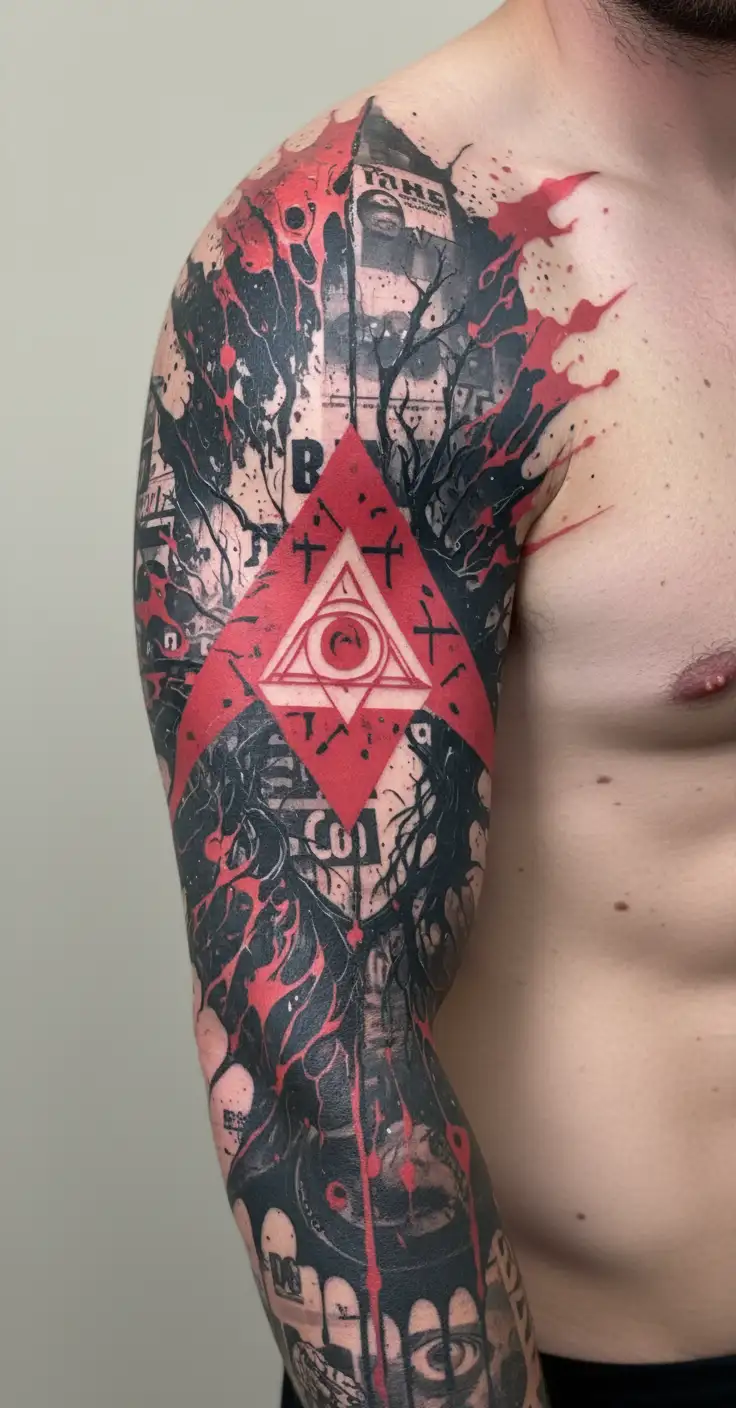 Valknut,Vegvisir,Aegishjalmur, Yggdrasil,4 parts divided tattoo design idea