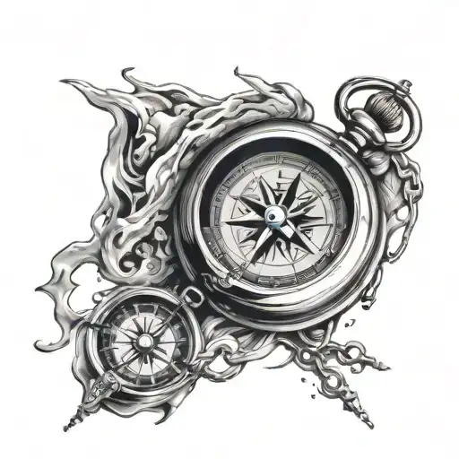 compass pocket watch explosion tattoo design idea