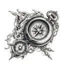 compass pocket watch explosion tattoo design idea