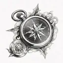 compass pocket watch explosion tattoo design idea