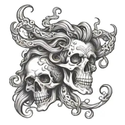 Crying Medusa, calligraphy and skull tattoo design idea