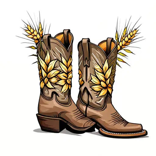 pair of cowboy boots with wheat field flowers tattoo design idea