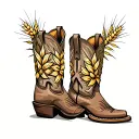 pair of cowboy boots with wheat field flowers tattoo design idea