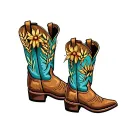 pair of cowboy boots with wheat field flowers tattoo design idea