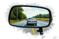 rear view mirror with road fading away tattoo design idea