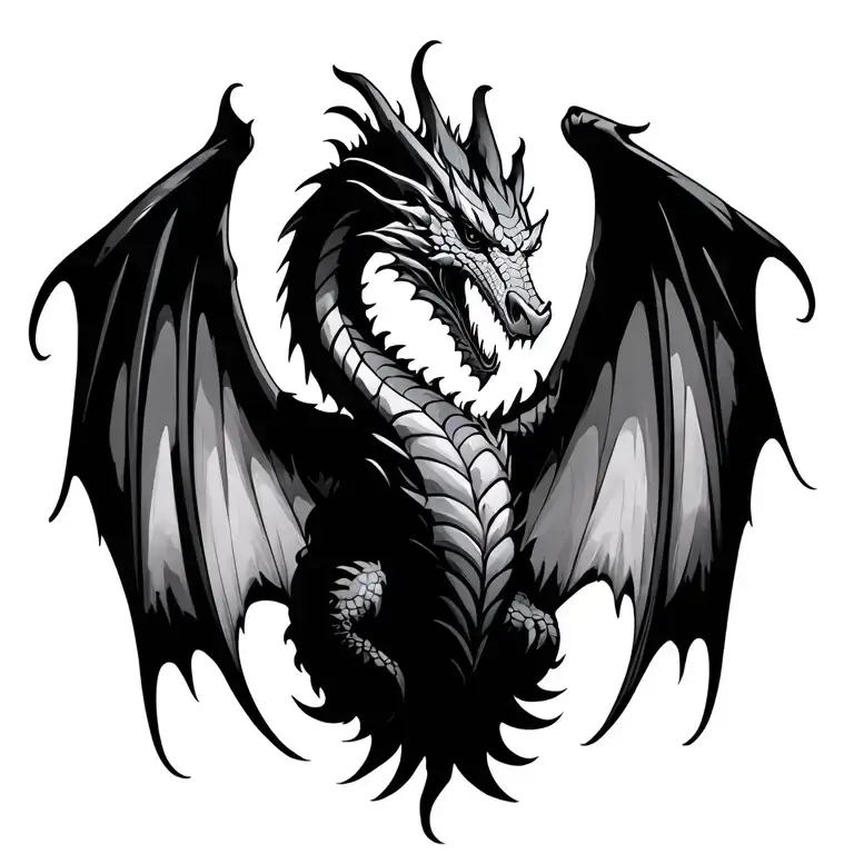 dragon profile wings spread but tribal tattoo design idea