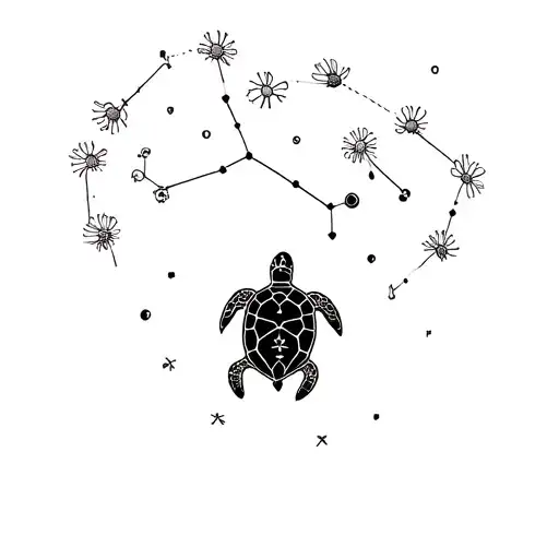 chamomile turtle and constellation tattoo design idea