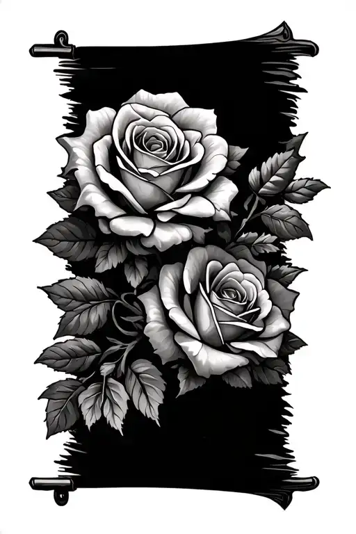 roses and scroll  tattoo design idea