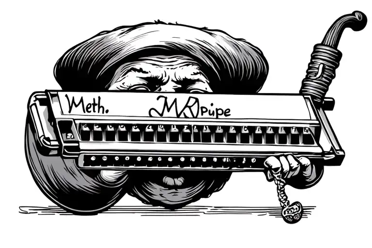 Meth Pipe And Playing Blues harmonica tattoo design idea