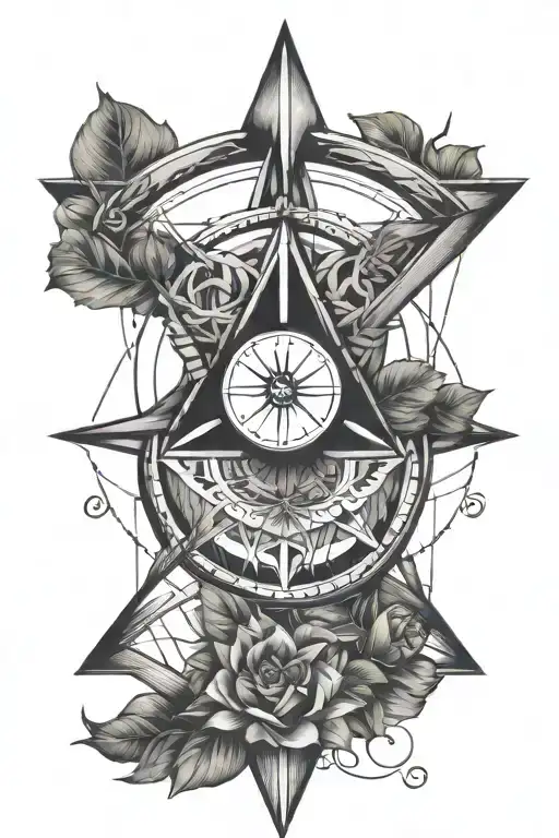 the seed of life within an arrow and compass  tattoo design idea