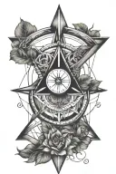 the seed of life within an arrow and compass  tattoo design idea