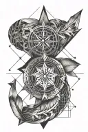 the seed of life within an arrow and compass  tattoo design idea