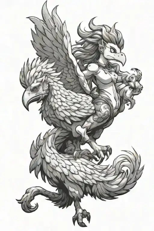 sexy aerith riding chocobo tattoo design idea