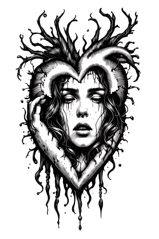 Lady crying trapped inside a heart tattoo design idea