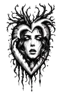 Lady crying trapped inside a heart tattoo design idea