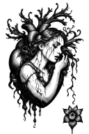 Lady crying trapped inside a heart tattoo design idea