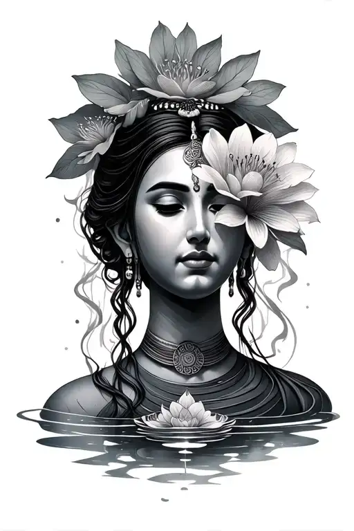 Loto flower with mantra manki padme humo mantra tattoo design idea