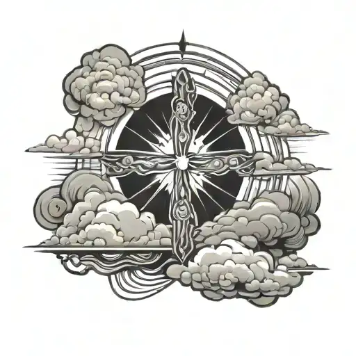 sunrise cross cloud transforming tattoo design idea