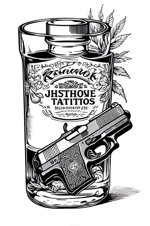 bottle of whiskey with Glock 19 tattoo design idea