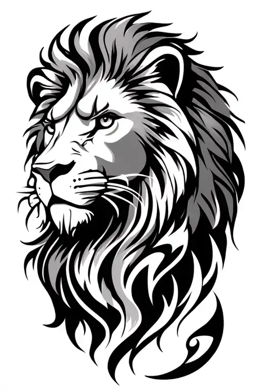 Lion head shoulder tattoo featuring tribal design featuring tattoo design idea