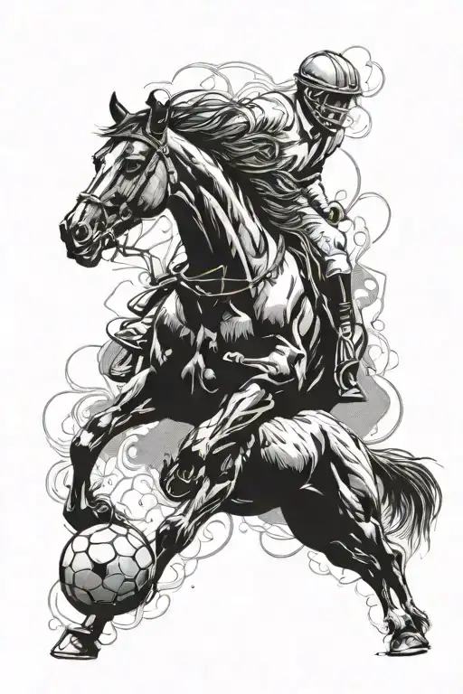 black horse and dog playing football  tattoo design idea