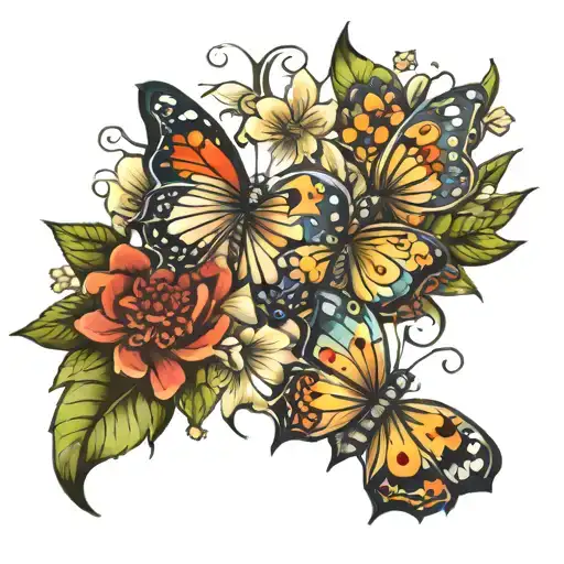 butterflies ladybugs flowers cross and stars tattoo design idea