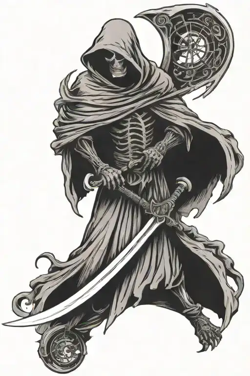 faceless grim reaper with wings holding scythe  tattoo design idea