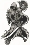 faceless grim reaper with wings holding scythe  tattoo design idea