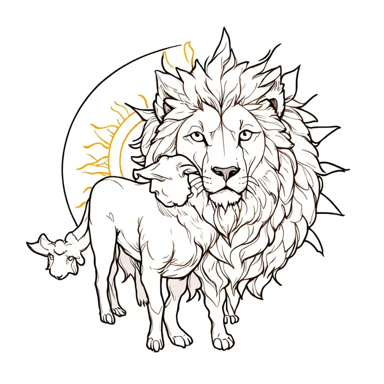 The combination of the lion, the sun, and the wolf in sheep's clothing tattoo design idea