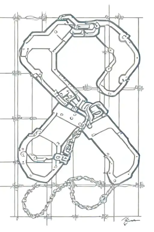 pair of handcuffs falling through a prison fence tattoo design idea