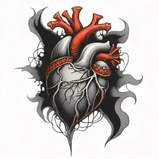 still, heart, red thread, 3d tattoo design idea