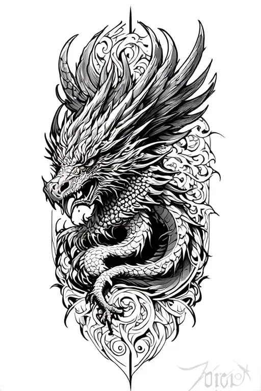 nordic dragon and phoenix  tattoo design idea