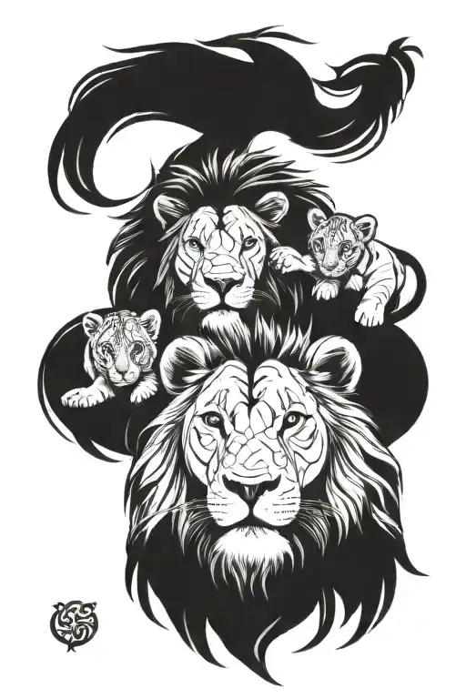 male lion with 3 cubs tattoo design idea