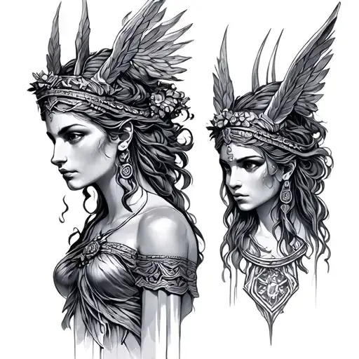 greek goddesses athena Freya Hecate  tattoo design idea