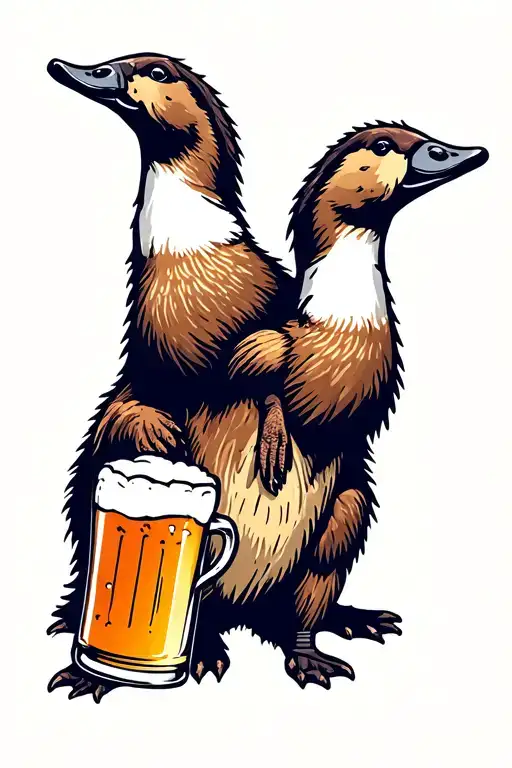 beaver and a canadian goose drinking beer tattoo design idea