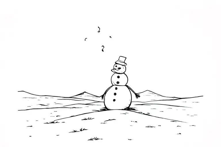 solitary snowman in desert representing failure and loneliness. very minimalist design tattoo design idea