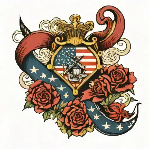 us flag intertwined with army navy marine emblems tattoo design idea