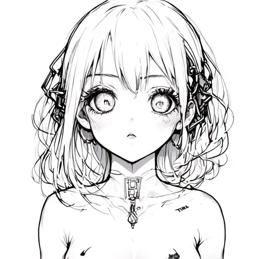 Dark anime girl with empty eyes with elements of cyber sigilism tattoo design idea