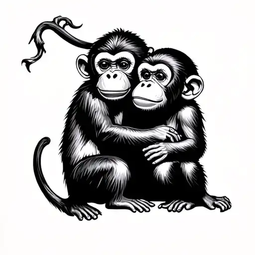 Baby monkey and papa monkey playing tattoo design idea