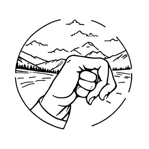 Crooked finger pointing towards the road less traveled with adventure traveling vibes tattoo design idea