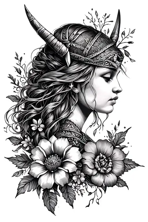 viking, women, flowers, hippy, witchy, cottagecore tattoo designs tattoo design idea