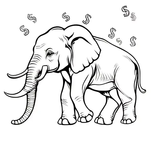 Elephant with dollars falling from him tattoo design idea