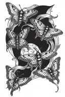 moths flying moon phases intertwined tattoo design idea