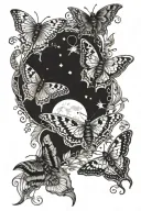 moths flying moon phases intertwined tattoo design idea