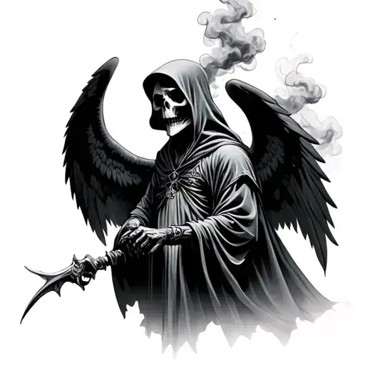grim reaper with wings and smoke tattoo design idea