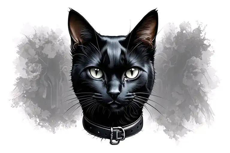 black cat head wearing collar tattoo design idea