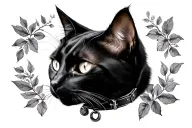 black cat head wearing collar tattoo design idea