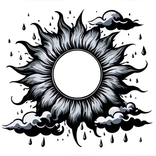 sun with clouds and rain falling tattoo design idea